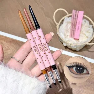 QXQY Double-head eyeliner, two-in-one eyebrow pencil and under-eye eyeliner, with brush head, long-lasting makeup,Lying silkworm
