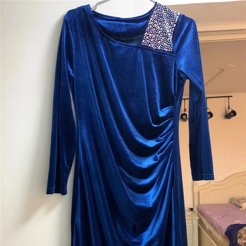 Elegant Diamond Evening Party Dress Women Oversized 4Xl Korean Slim Velvet  Dresses Luxury Vintage Long Sleeve Midi Vestido Mujer - AliExpress 200000345