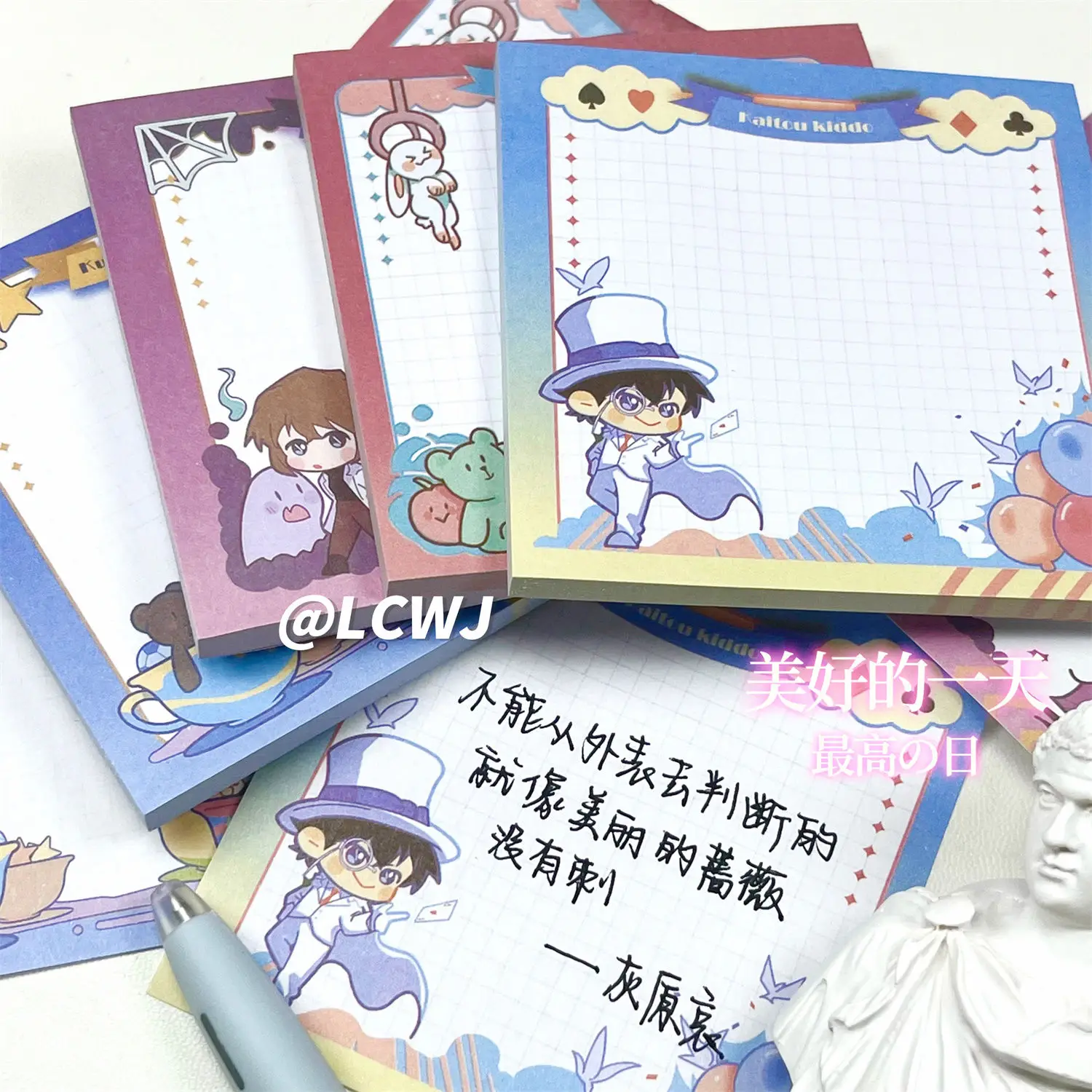 Detective Conan Sticky Notes Kudou Shinichi Kaitou Kiddo Memo Pad Kawaii Leave Message Anime Goods Student Stationery Cute Gift