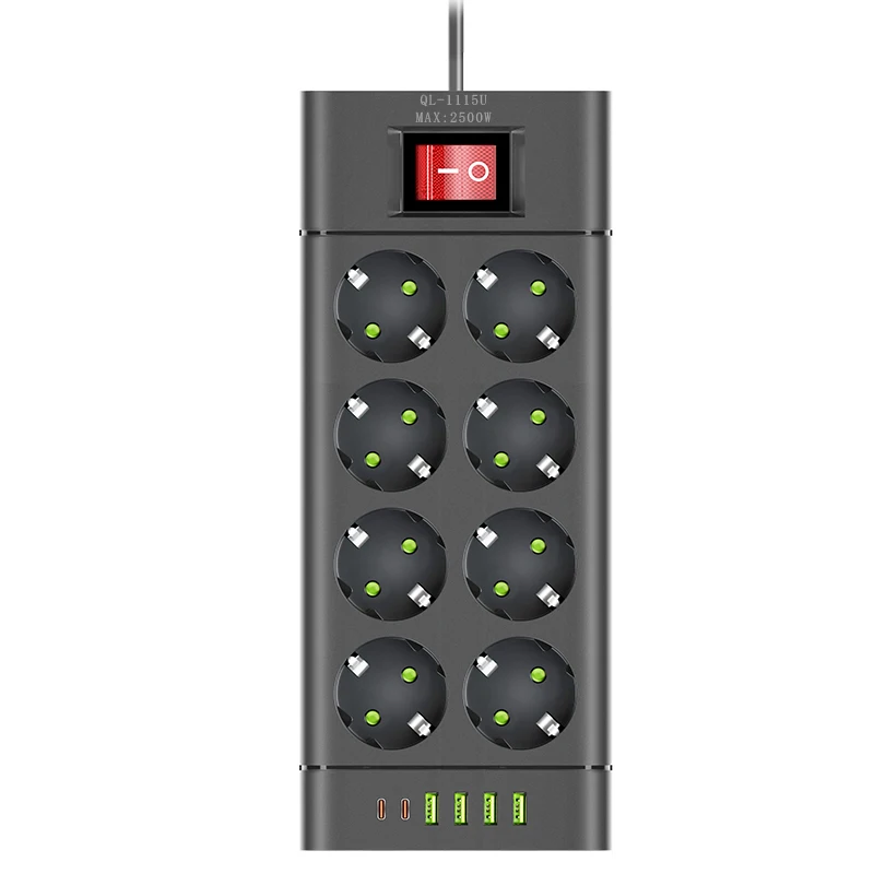 EU Plug Stekkerdoos DC Outlet Verlengsnoer 6/8/10 Stopcontact met 4 USB 2 Type-C Poorten Ondersteuning 2500 W Huishoudapparatuur - afbeelding 1