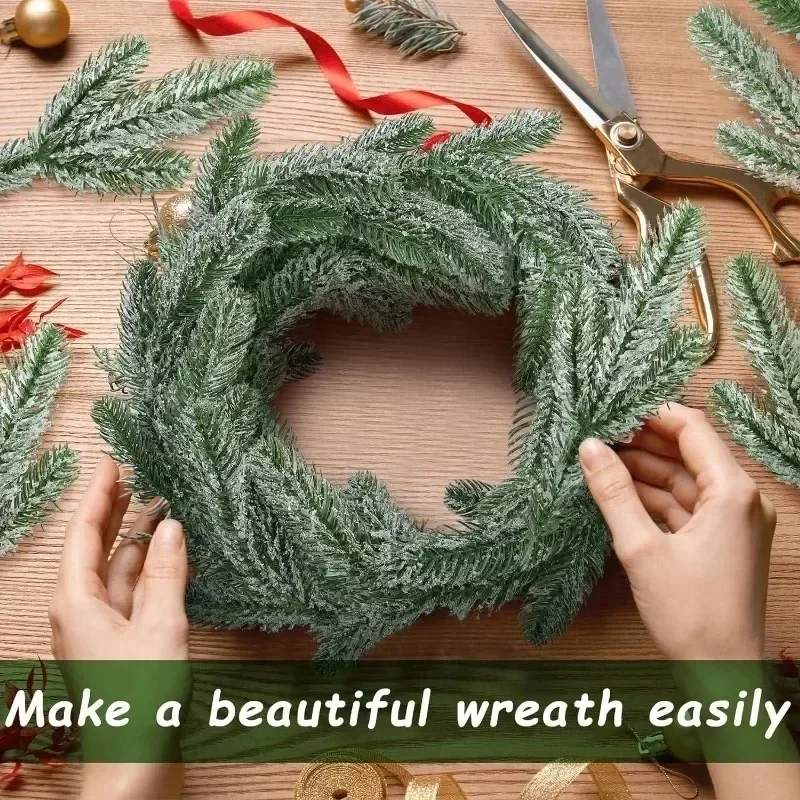 Christmas Artificial Snow Pine Needles Branches Fake Pine Branches DIY Garland Green Leaves Plant Flowers Home Xmas Party Gifts