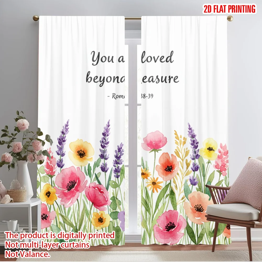 

2pcs 2D flat printing Window Curtains Rustic Floral Wall Polyester Without Electricity Birthday Party Perfect for Holiday