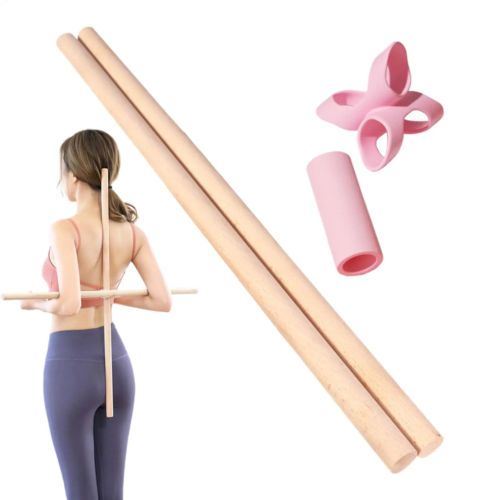 Yoga Stick 2 Pieces Pilates Stretching Pole Adult Hump Corrector Bar for Runners Beginners Professionals Home Office Gym Studio