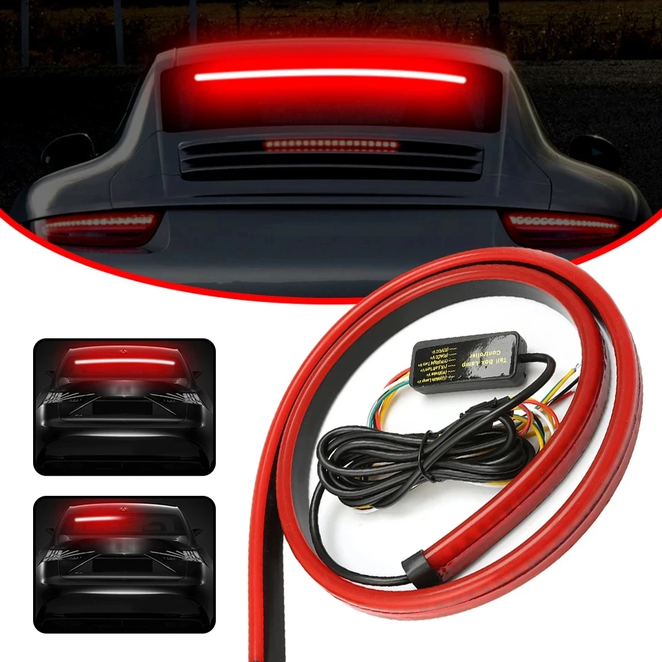 

1Pcs 120cm Led Spoiler Light For Car Universal Black Carbon Fiber Rear Spoiler Auto The Third Brake Light Stop Signal Light 12V