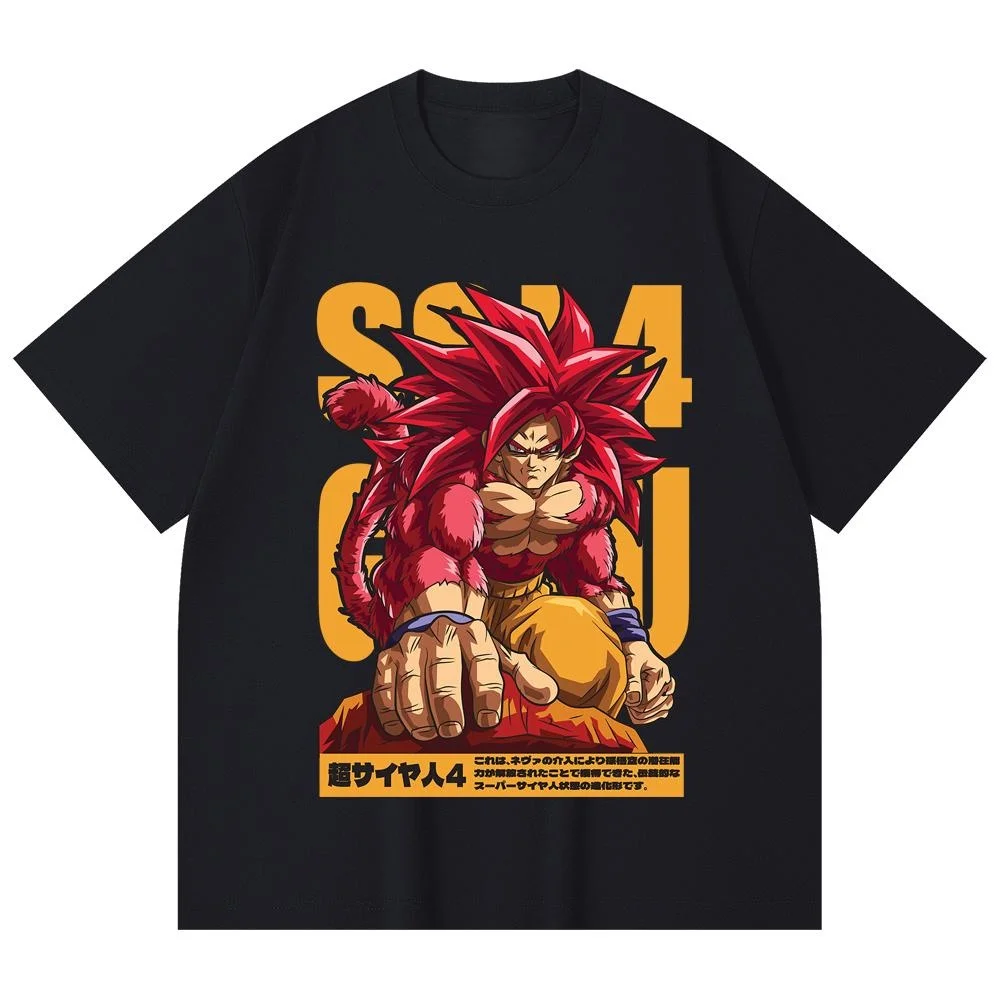 2026 Sommer Dragon Ball GT Goku Super Saiyajin 4 Herren T-Shirt Übergroßes Grafik-Design 100% Baumwolle Atmungsaktives Lässiges Kurzarm-Shirt