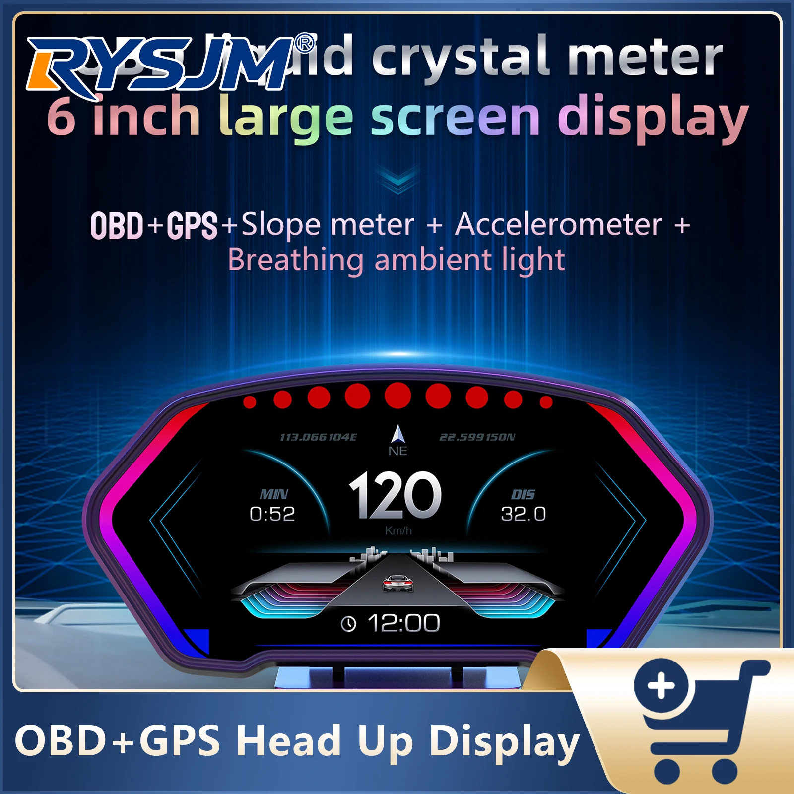 Car OBD+GPS Head Up Display GPS Speedometer Slope Meter Water Temp On-board Computer RPM Tachometer Oil Press LCD Speed Gauge