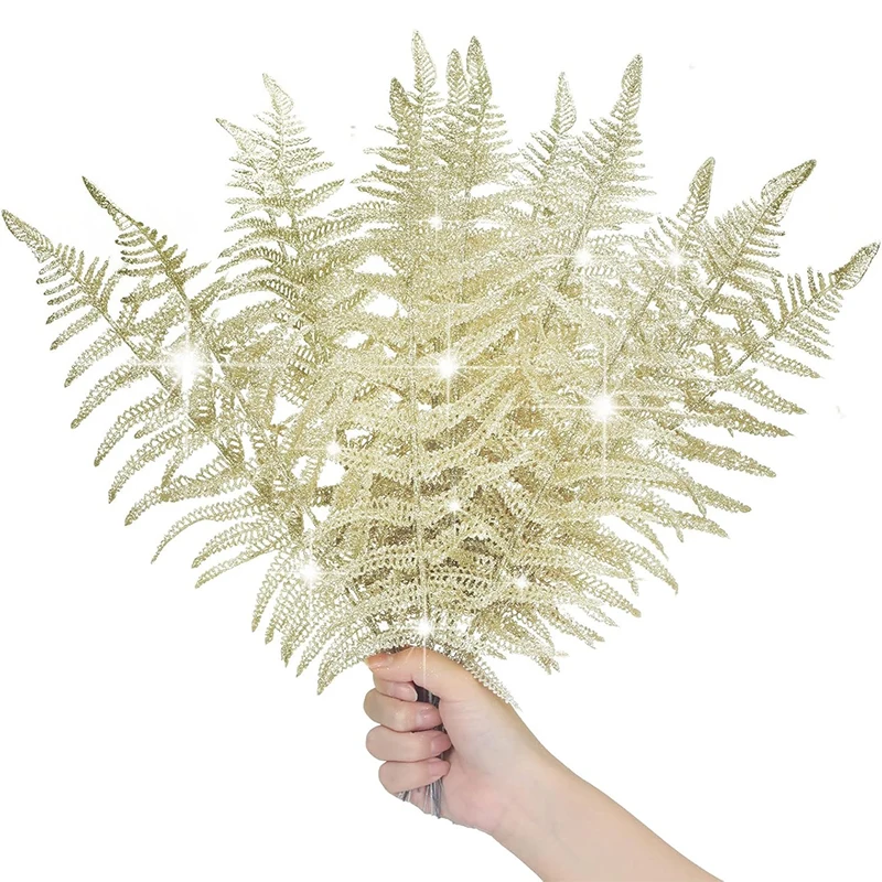 

5Pcs 46cm Christmas Glitter Leaves Artificial Sparkling Leaves Wedding Flower Arrangements Wreaths DIY Wedding Party Decorations