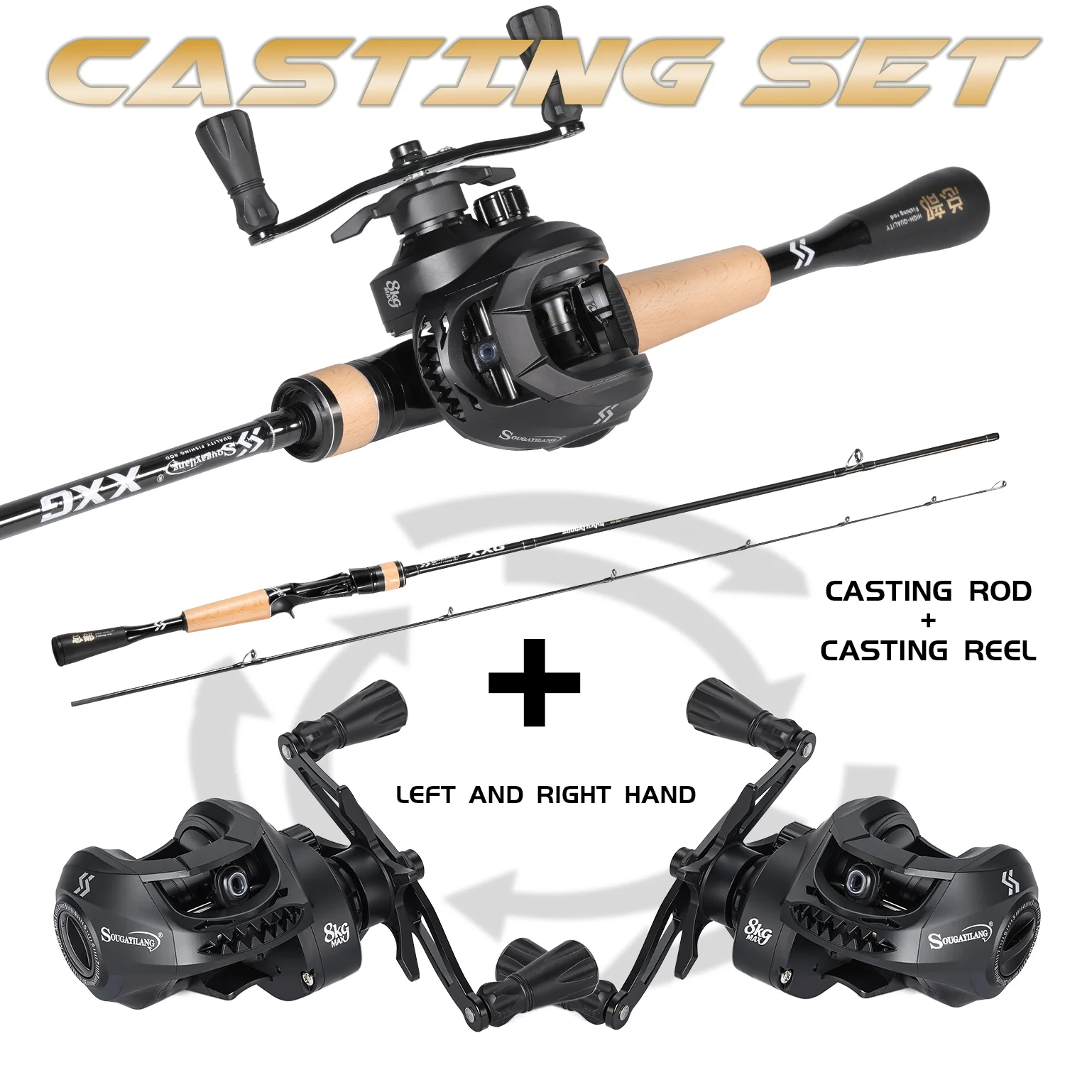 Sougayilang Angelrute und Rollen-Kombination, 1,8 m, leichte Vollcarbon-Angelrute, 6,3:1 Übersetzungsverhältnis, Baitcasting-Rolle, 8 kg maximale Zugkraft – Detail 2