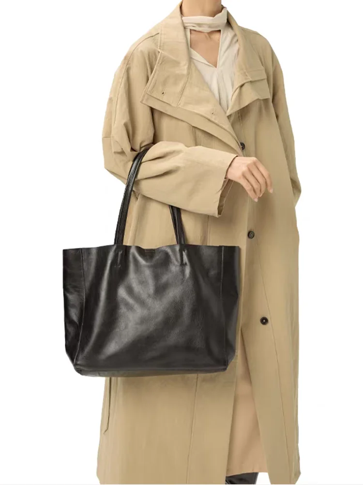 Minimalist Fashion Simple Genuine Leather Women Commuter Bag\Handbag Big Real Leather Tote Underarm Shoulder Bag New