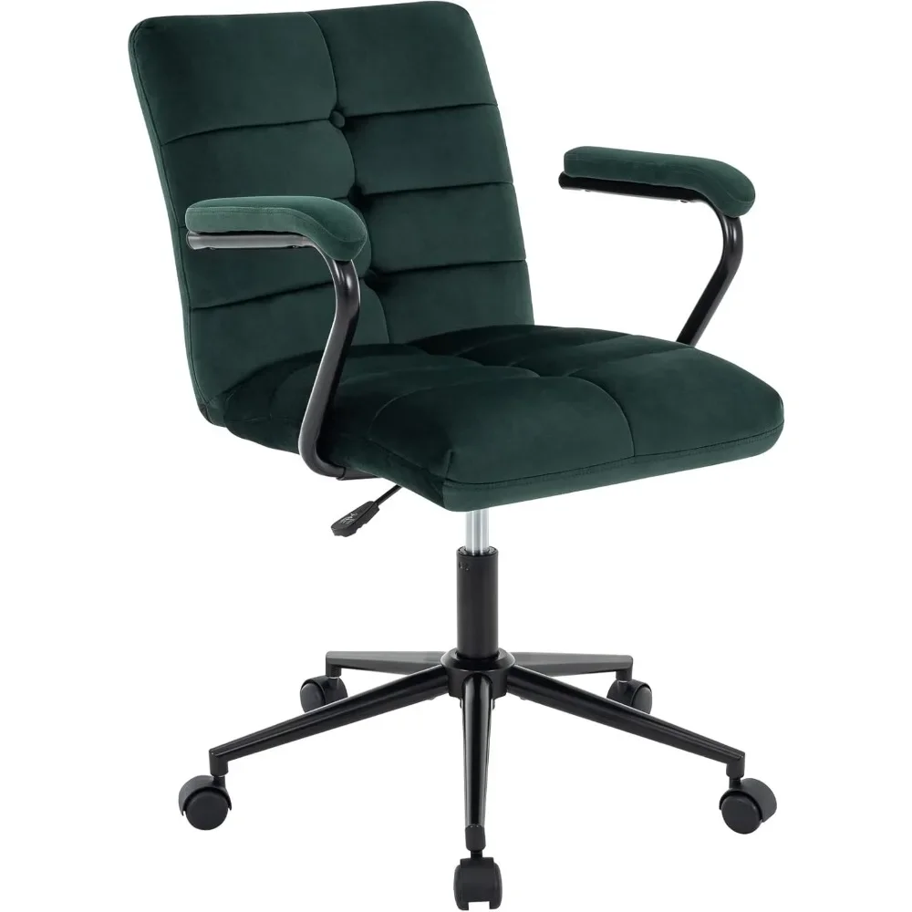 

Velvet Home Office Desk Chair, Upholstered Adjustable Swivel Task Chair with Wheels, Tufted Mid-Back Computer Chair with Arms