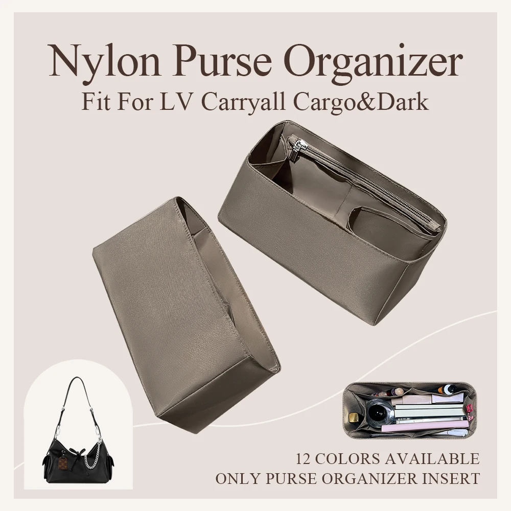 Nylon Purse Organizer Insert Fit for LV Carryall Cargo Dark Handbag Big Storage Inside Bag Organizer Insert Zipper Purse Insert