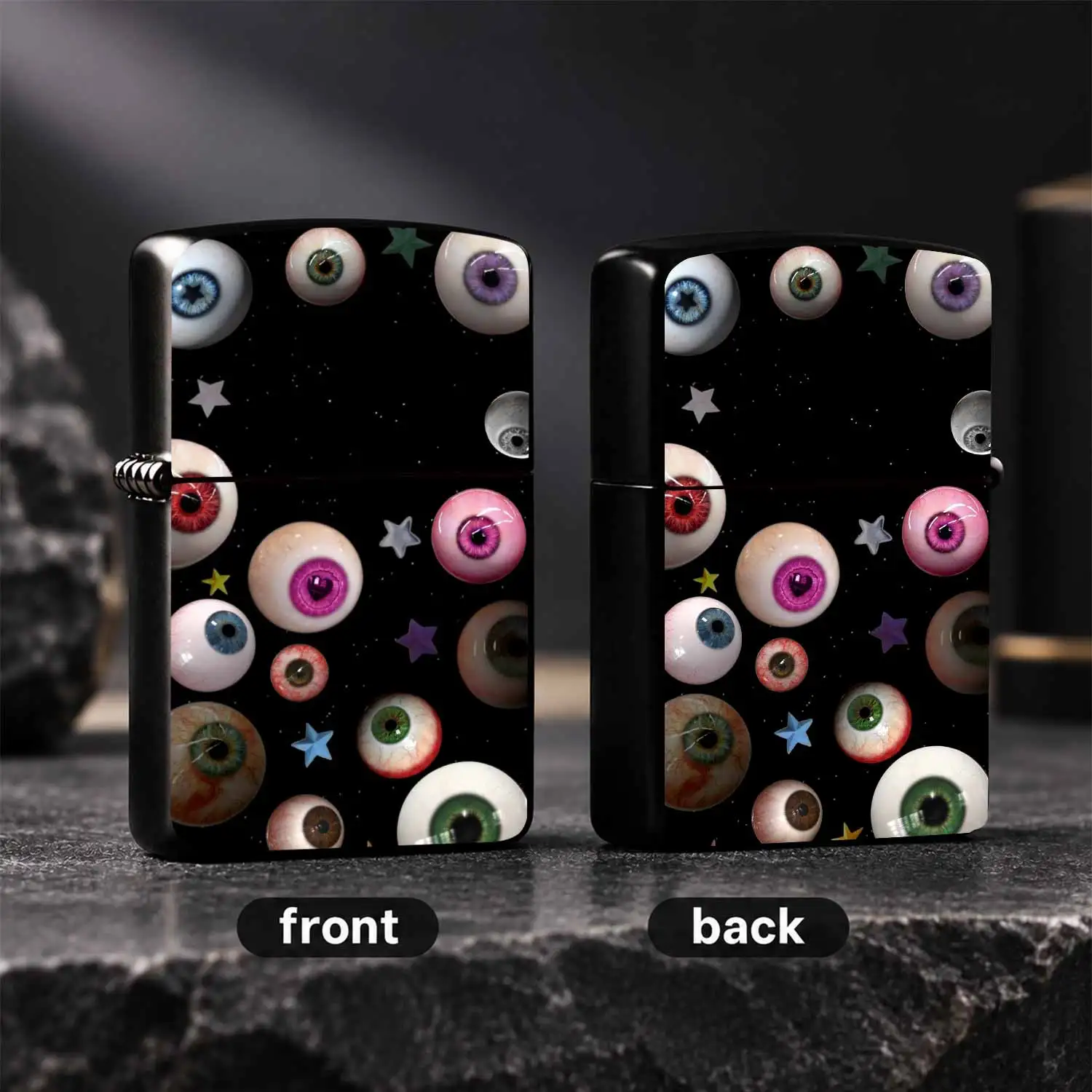 Creative Floating Eyeball Starry Sky Themed Portable Lighter, Funky Surreal Visual Art Style Trendy Daily Carry Item, Suitable for All Scenarios, Unique Novelty Gift for Friends, Exquisite Eye-catching Practical Accessory with Distinct Art