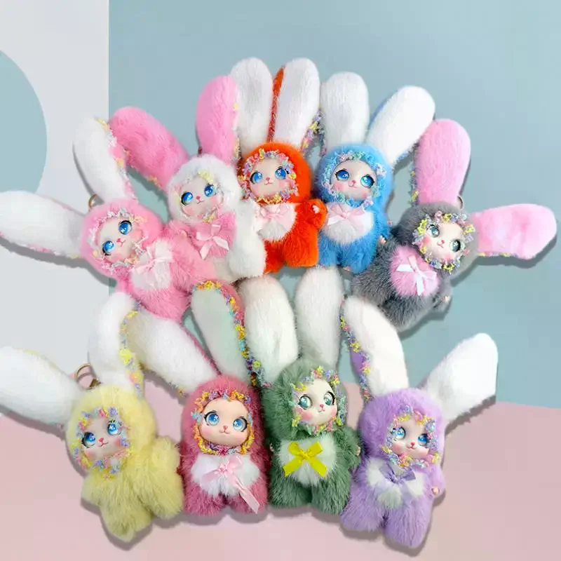 Fairy Style Lace Rabbit Plush Vinyl Doll Keychain For Backpack Pendant Hanging Ornament Birthday Gift Sweet