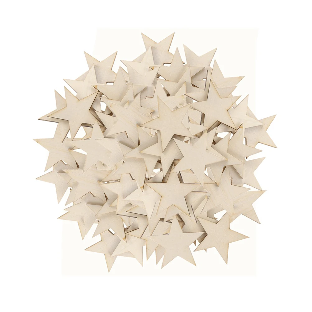 

100pcs 30Mm Wooden Five-Pointed Pieces Eco-Friendly Wood Craft Diy Painting Slices Wedding Party Festival Room Ornament Wood