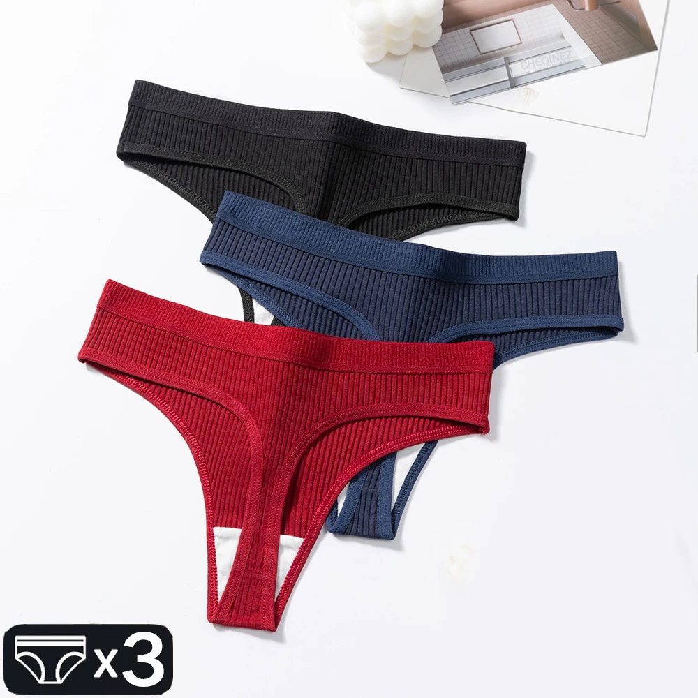 3Pcs/Set Thongs Women's Panties Striped Briefs Girls Solid Color Elastic Underwear Female  Lingeries Hot Comfort G-string