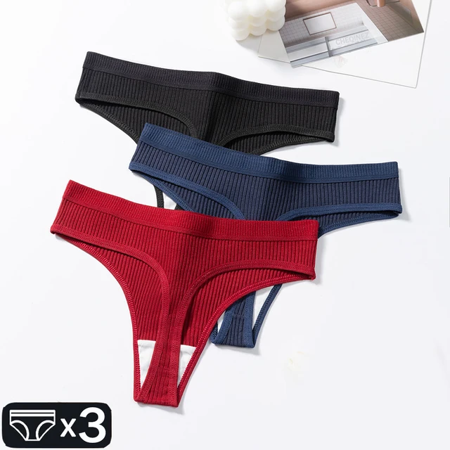 3 szt./zestaw Stringi Damskie Majtki w Paski Figi Dziewczęce Jednolite Elastyczna Bielizna Damska Seksowna Bielizna Wygodne G-stringi
