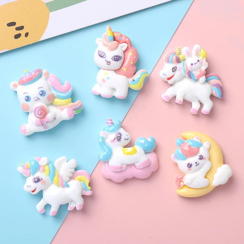 10 Pcs New Cute Resin Cartoon Animal Unicorn Series Resin Diy Fashion Jewellery Party Phone Case Hairpin Accessories B30