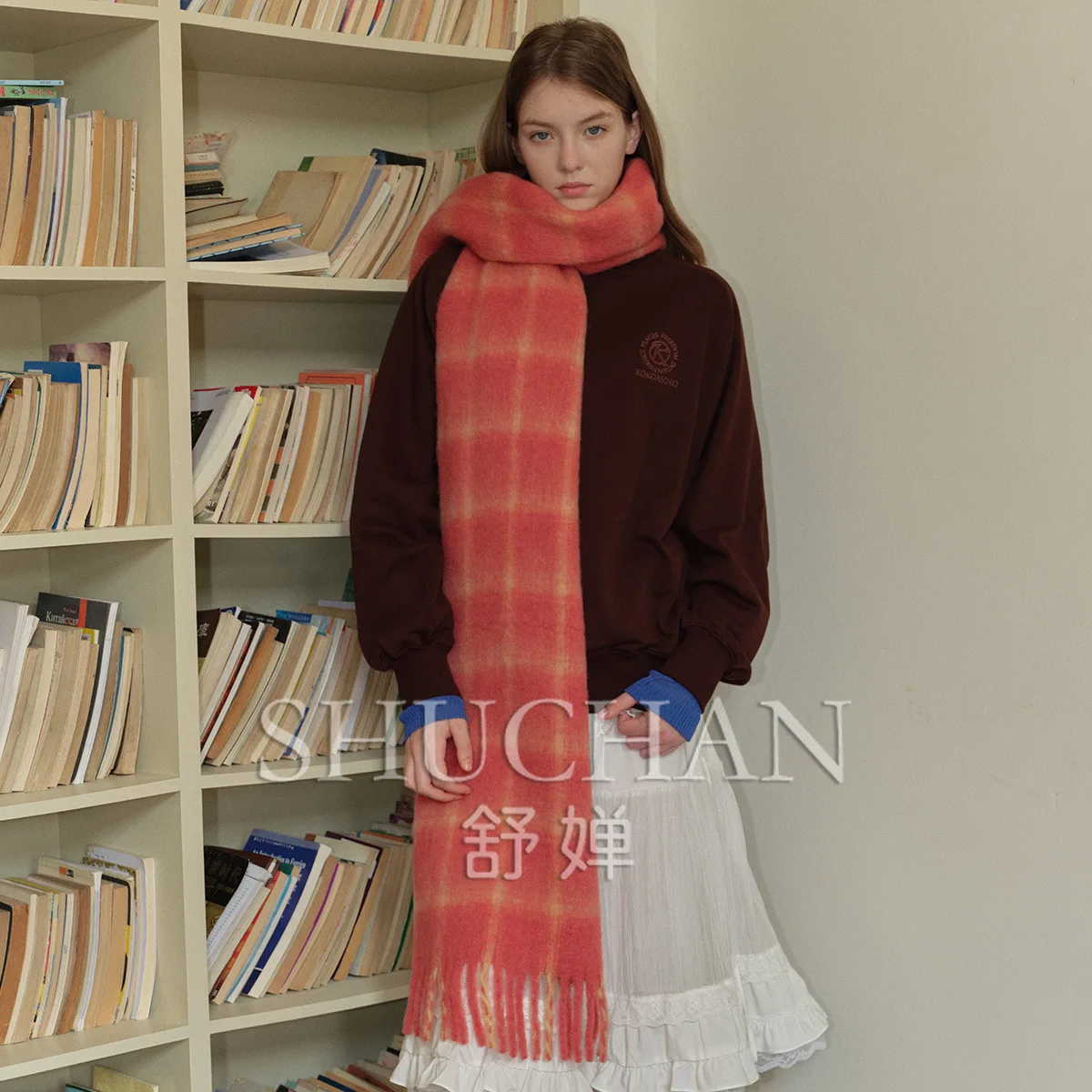 

Designer wool blend classic simple square grid scarf women's winter increase soft and warm with scarf