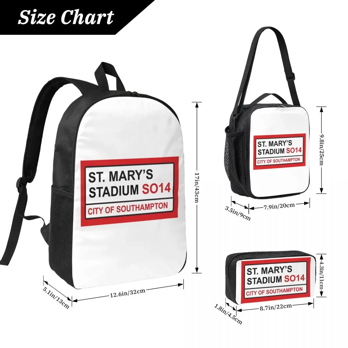 Southampton Football Team St. Mary's Stadium Street Sign Backpack BookBag School Bag 3ps Insulated Lunch Bag Pencil Case
