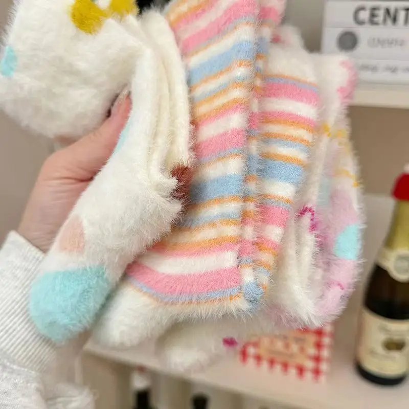 Women\'s Autumn Winter Socks Mid Tube Cute Mink Velvet Sock Thickened Warm Sleeping Floor Stockings Furry Solid Color Simple Sock