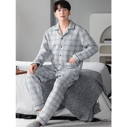 2023 New Pajama Men Autumn Winter Cotton Padded Sandwich Long-sleeved Loungewear Air Cotton Warm Homewear Suit V-neck Sleepwear