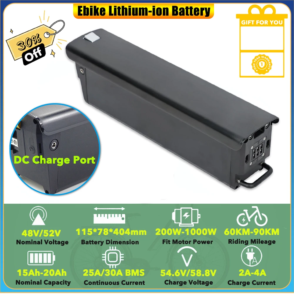BAOLUJIE DP2402 Electric Bike 48V 20Ah 17.5Ah Lithium-ion Battery Pack for SMLRO-ORLMS MN-6 Dual Motor Ebike