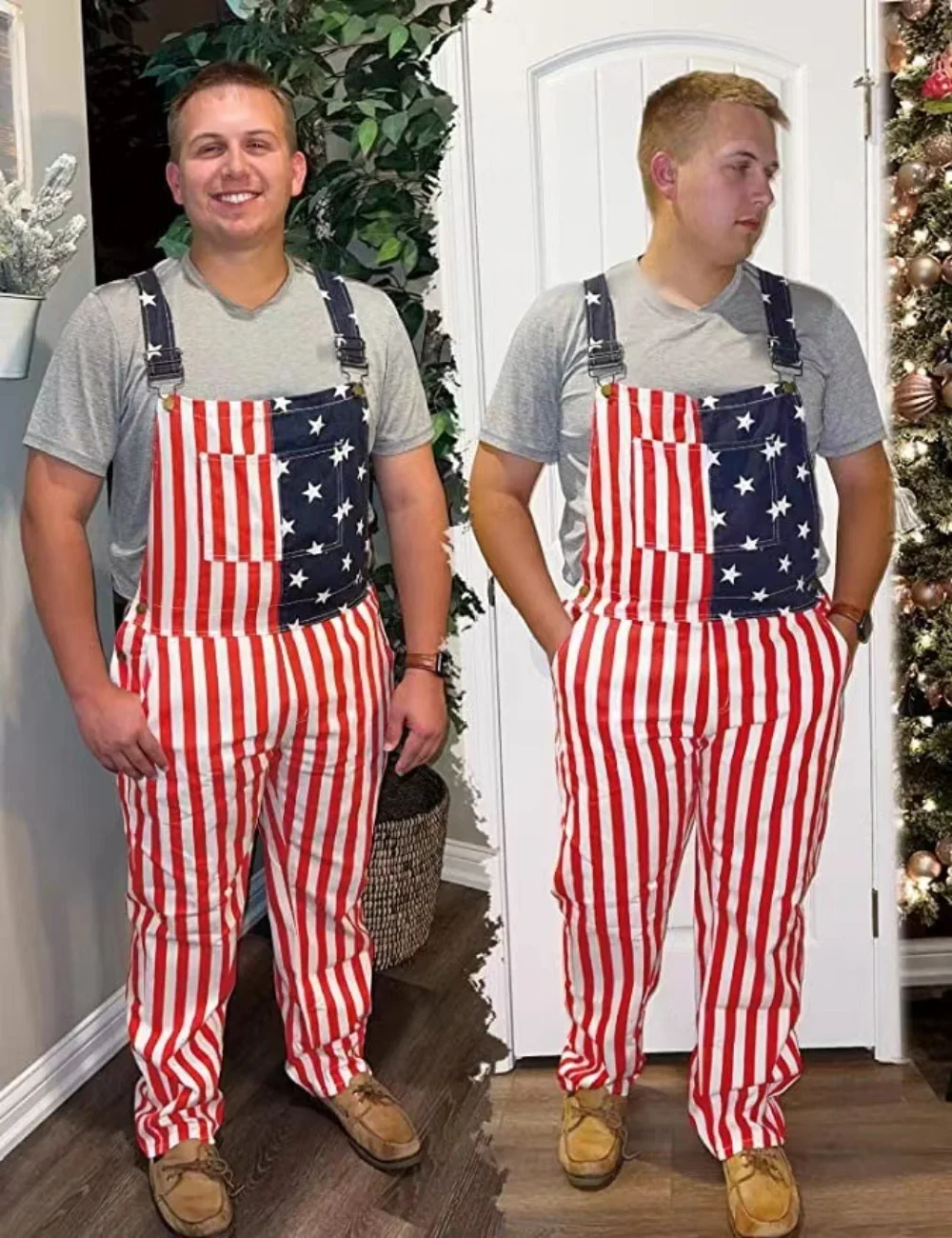 2026 New Mens Jeans Overalls American Independence Day Flag Couple Suspenders Cargo Trousers Women Jumpsuit view 4
