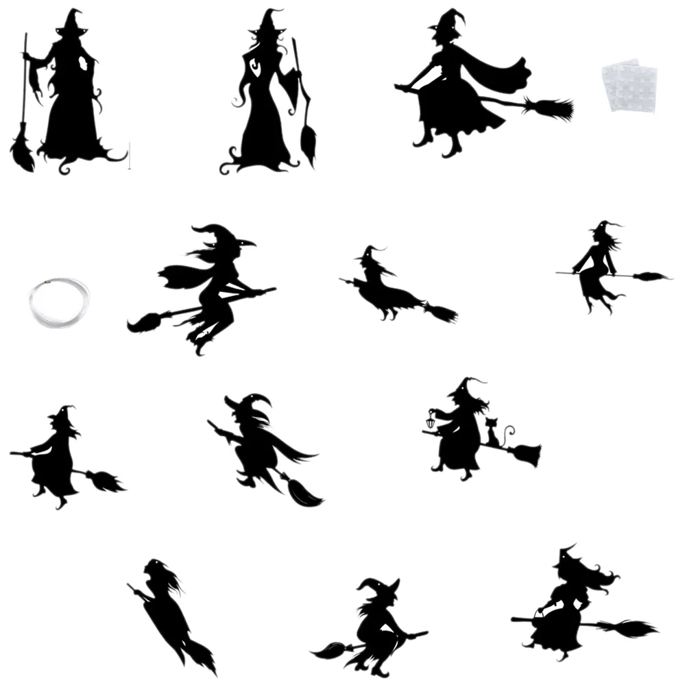 Baby Witch Pendant Wall Sticker Broom Indoor Girls Toys Flying Window Decal Halloween Vinyl Frosted Pp Decoration