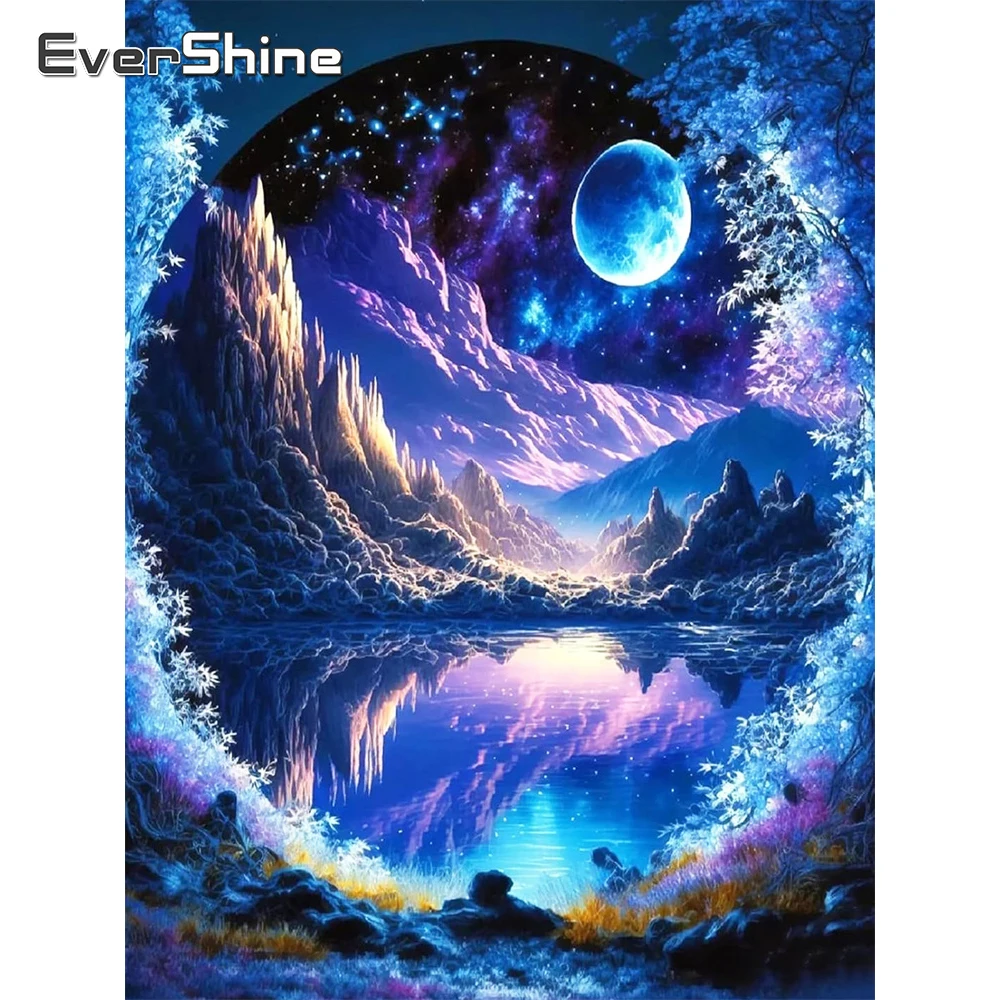 Evershine Fluss Diamant Malerei Landschaft DIY voll quadratisch rund Diamant Mosaik Berg Stickerei Mond handgemachtes Geschenk