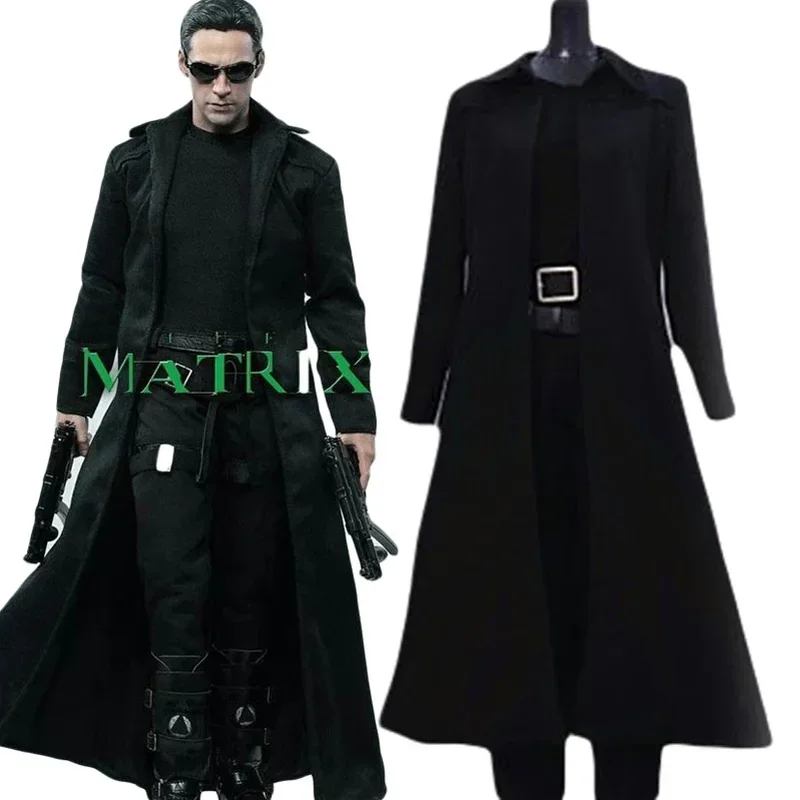 

The Matrix Neo Cosplay Costume Black Trench Coat Custom Made Peach twill Fabric