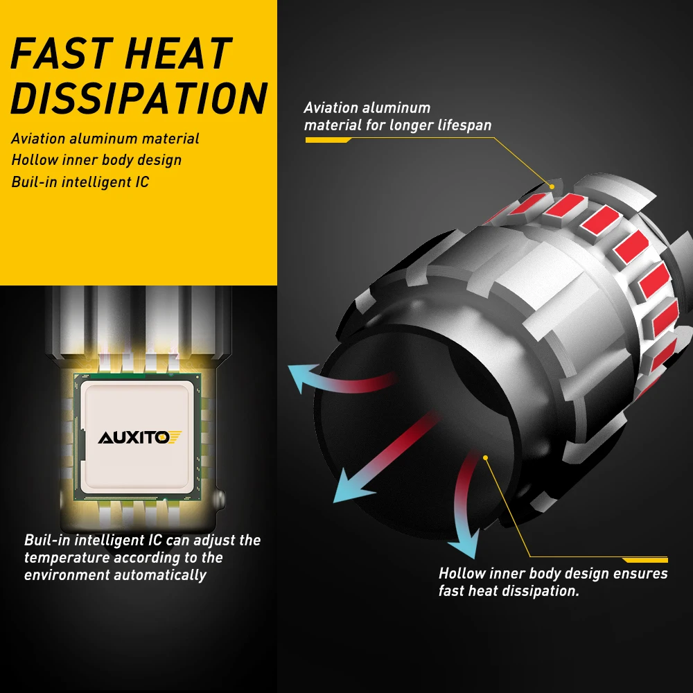 AUXITO-bombilla LED Canbus P21W para coche, lámpara de señal de 12V, luz de marcha atrás trasera de parada, sin errores, color rojo, BA15S 1156, 2