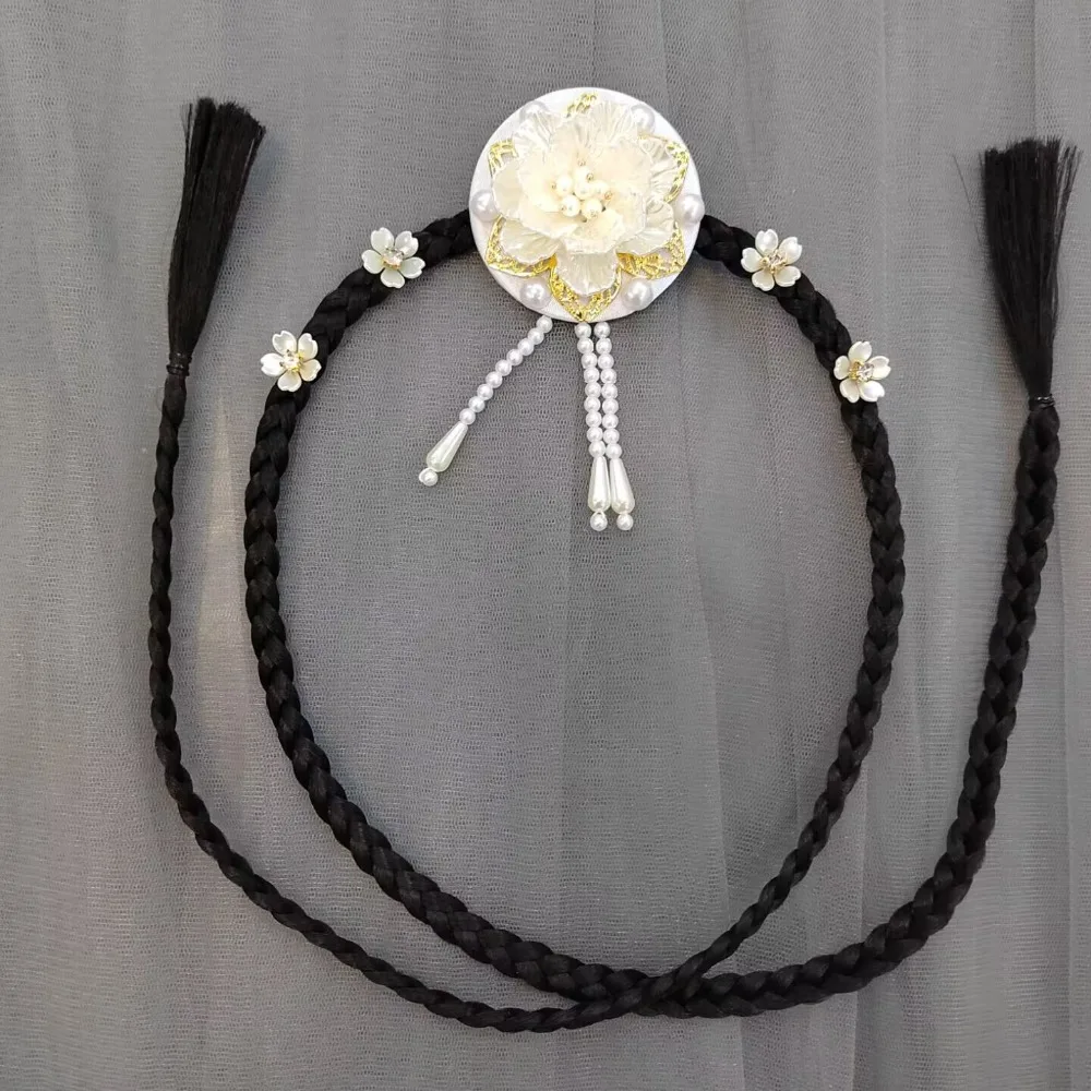 

Sweet Flower Hanbok Wig Headdress Tassel Traditional Korea Ethnic Style Hairband Classical Pearl Stage Dance Hair Hoop Wedding