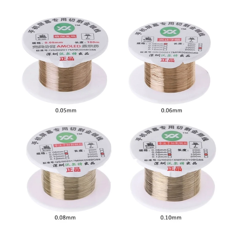 100m/roll Cutting Wire Gold 0.05/0.06/0.08/0.1mm Screen Separator Repair Wire