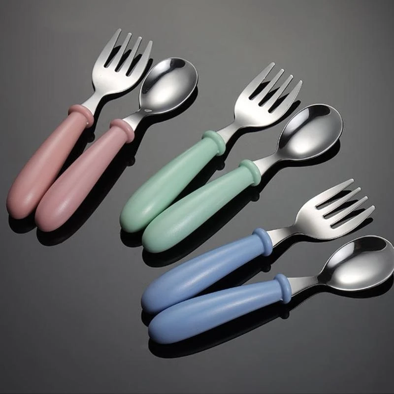 

J15U 6 Pieces Toddler Stainless Steel Untensils Set Children Safe Flatware Round Handle Feeding Fork Spoon Cutlery with for