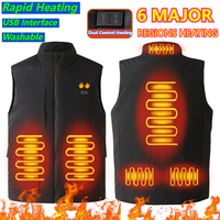 6 Large Area Heated Vest Men Women Working Heated Sleeveless Jacket Winter Warm USB Self Heating Thermal Vest Thick Padding Coat