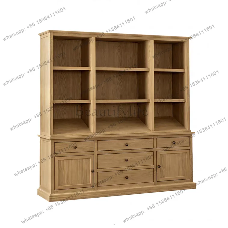 American rural solid wood bookcase open antique living room storage large locker