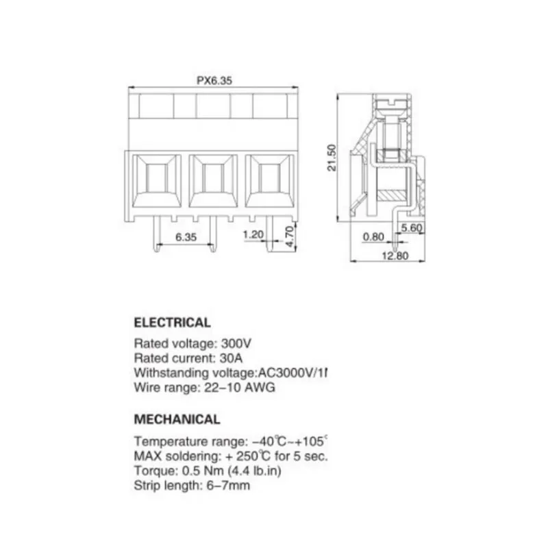 XYQ 5-10 قطعة KF635 تباعد 6.35 مللي متر المسمار PCB محطة كتلة موصل KF635 2Pin 3Pin 300 فولت 30A المسمار محطة #4