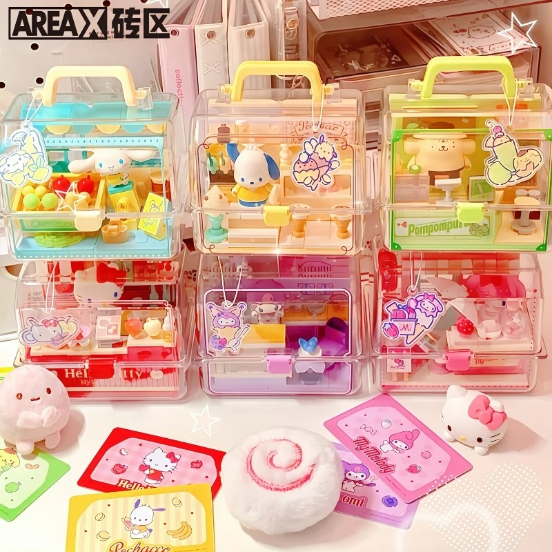 AREAX Sanrio Fruit Shop Manager Building Blocks Hello Kitty Cinnamoroll DIY Assembly Model Desktop Ornament Festival Gift