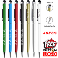 50pcs/lot Metal Ballpoint Pen Multicolor 0.7mm Black Ink Roller Pens 2 In 1 Fiber Point Stylus Engraved Gifts Free Custom Logo