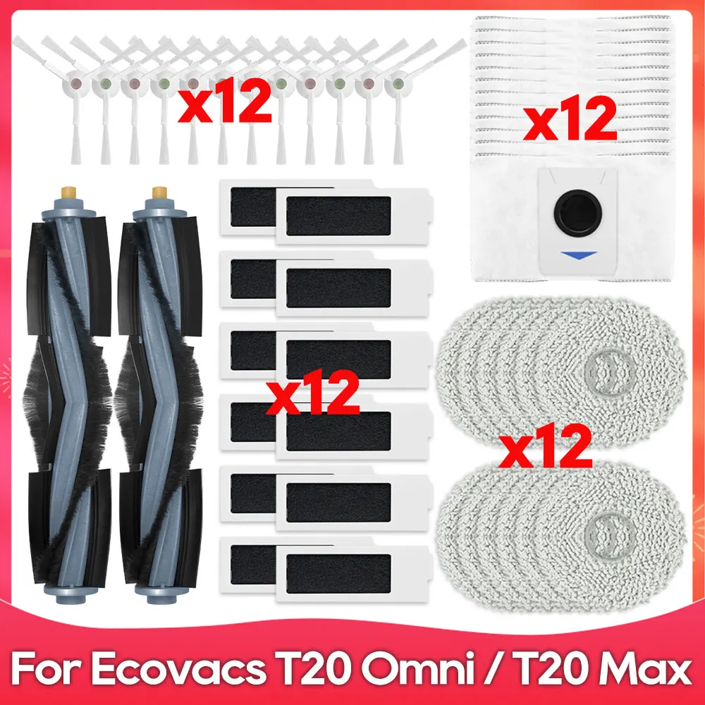 Compatible For Ecovacs T20 OMNI, T20 Max, T20 Pro, X1 Omni, X1 Turbo, V830, V831 Brush Filter Mop Dust Bag Vacuum Part