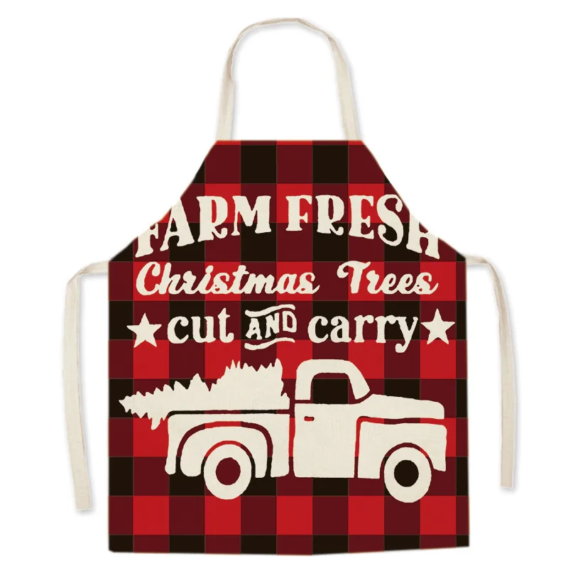 Christmas decoration apron Merry  red plaid printed  kitchen restaurant oil-proof and stain-proof