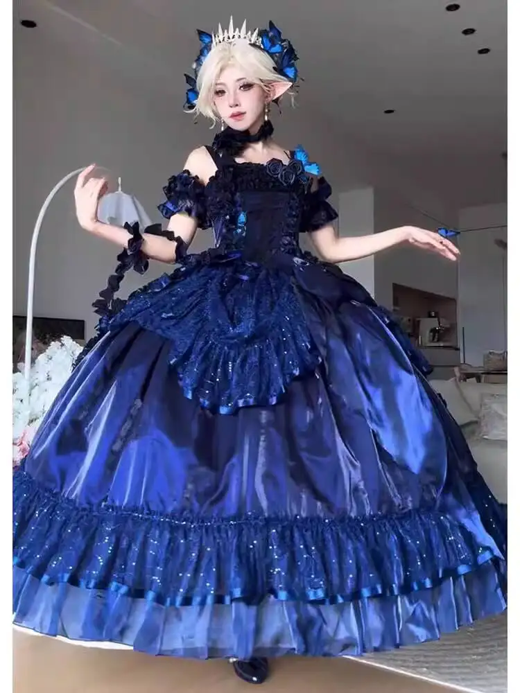 

Silent Manor Lolita Bride Dress Women Off-Shoulder Coming-of-Age Party Socialite Host Princess Dress