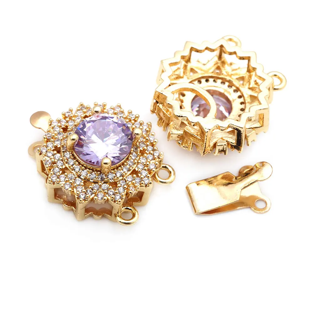 2 مجموعات 18K الذهب اللون النحاس والزركون القلائد المستديرة ربط المشابك عالية الجودة Diy بها بنفسك مستلزمات صناعة المجوهرات للنساء #4