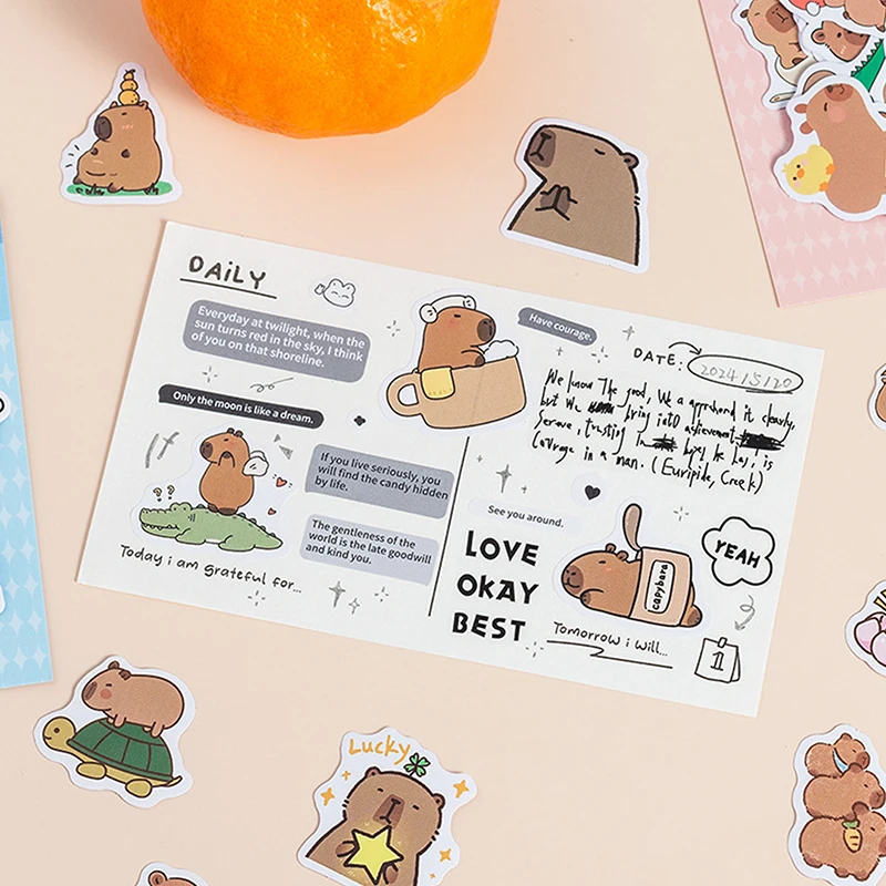 40Pcs Cartoon Cute Kawaii Capybara Hand Account Stickers Creative Diary Decoration Stickers Children Handbook Material Stickers