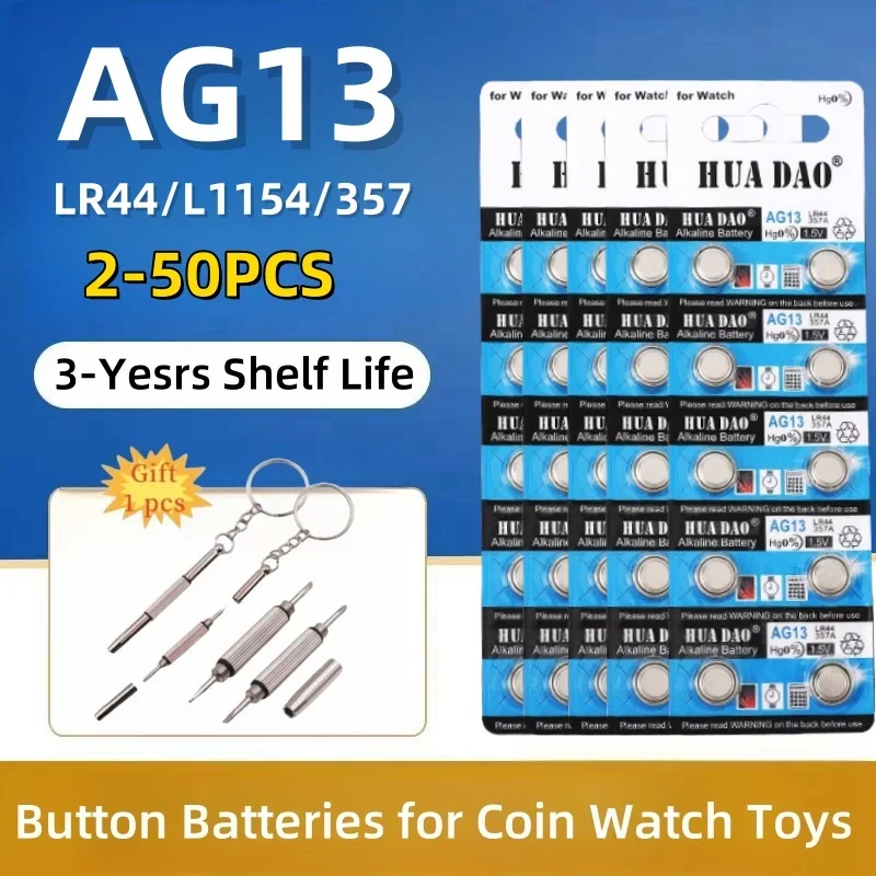 

2-50PCS 1.55V AG13 LR44 L1154 RW82 SR1154 SP76 pila SR44 Button Batteries A76 LR1154 GP7 Cell Coin Watch Toys Remote Battery