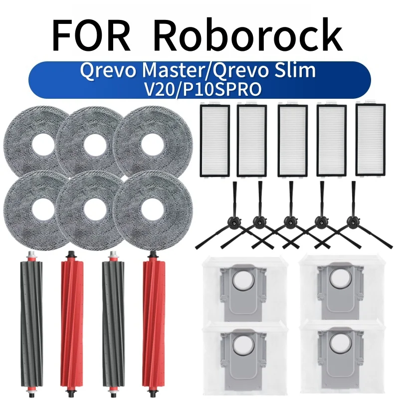 For Roborock Qrevo Master/Qrevo Slim/V20/P10SPro Robot aspirador Accessories Main Brush Side brush Filter Mop Cloth Dust Bag