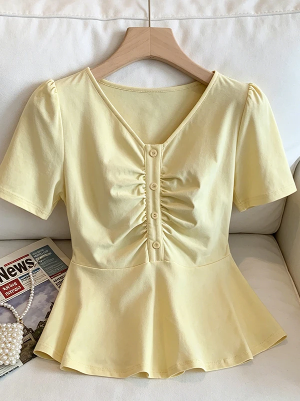 

Slimming plus Size Summer T-Shirt V-Neck Splice Lace Fashionable Short Sleeve Women's Korean Style Commute Wind Inner Wear