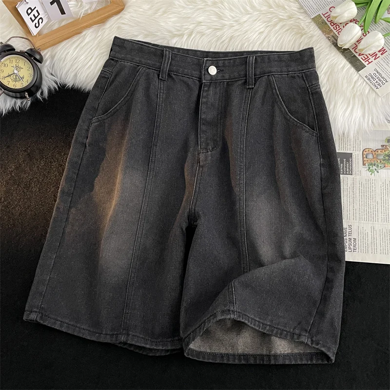 

Летние новые трендовые джинсовые шорты, мужские универсальные синие брюки в японском стиле в стиле ретро, повседневные свободные тонкие красивые брюки на молнии