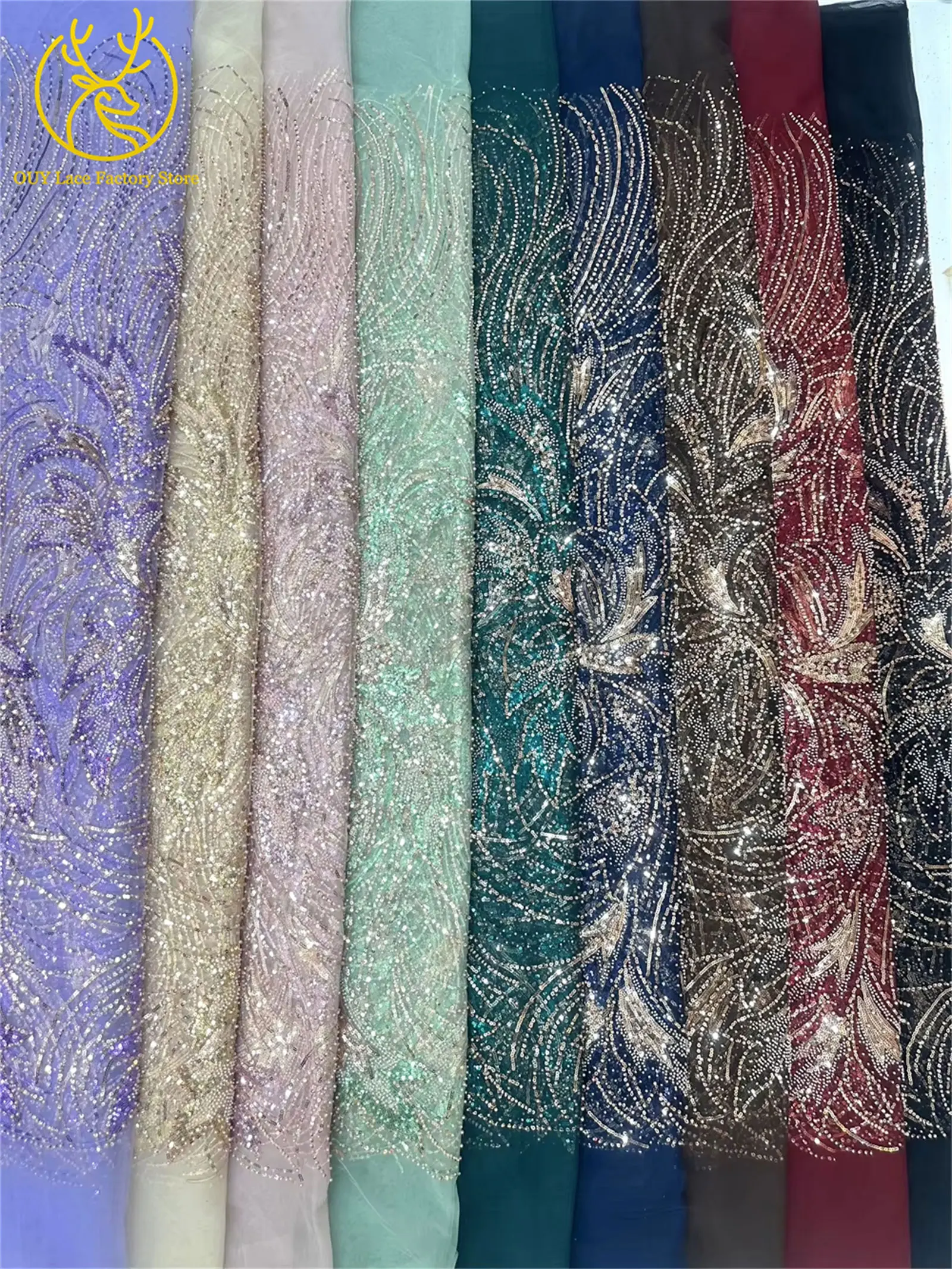 5 Yards luxuriöser afrikanischer Spitzenstoff 2026, hochwertiger französischer Pailletten-Spitzenstoff für nigerianisches Nähen von Brautkleidern – Detail 3