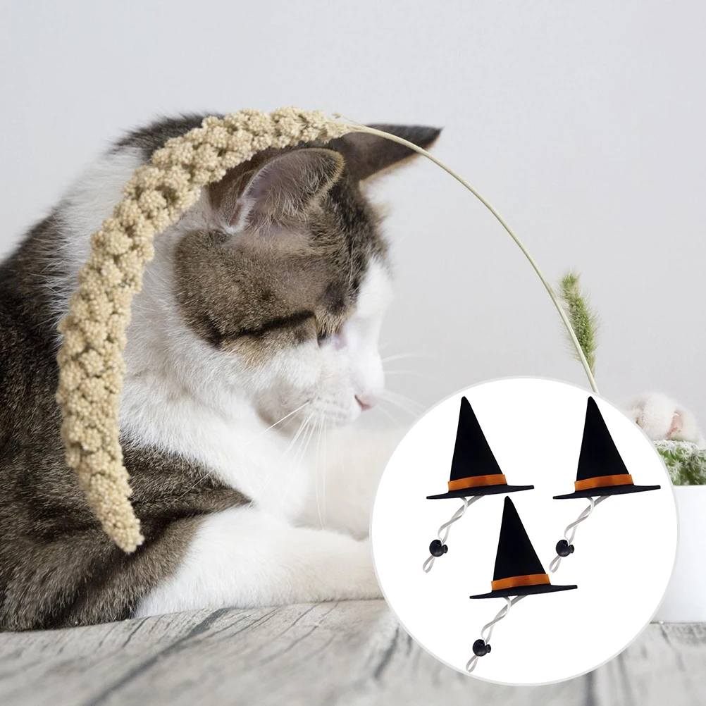 

3Pcs Pet Halloween Pointed Wizard Hats Soft Comfortable Adjustable Elastic Buckle for Cat Dog Costume Party Wear